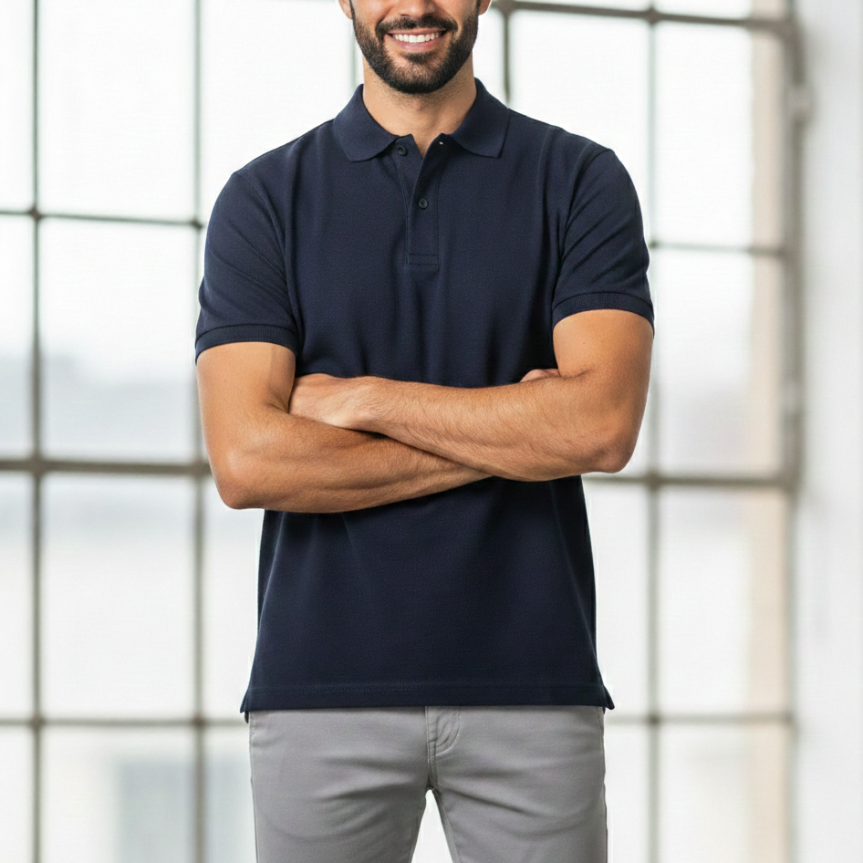 Polo Collar Tipping Men's Polo Shirt In French Navy