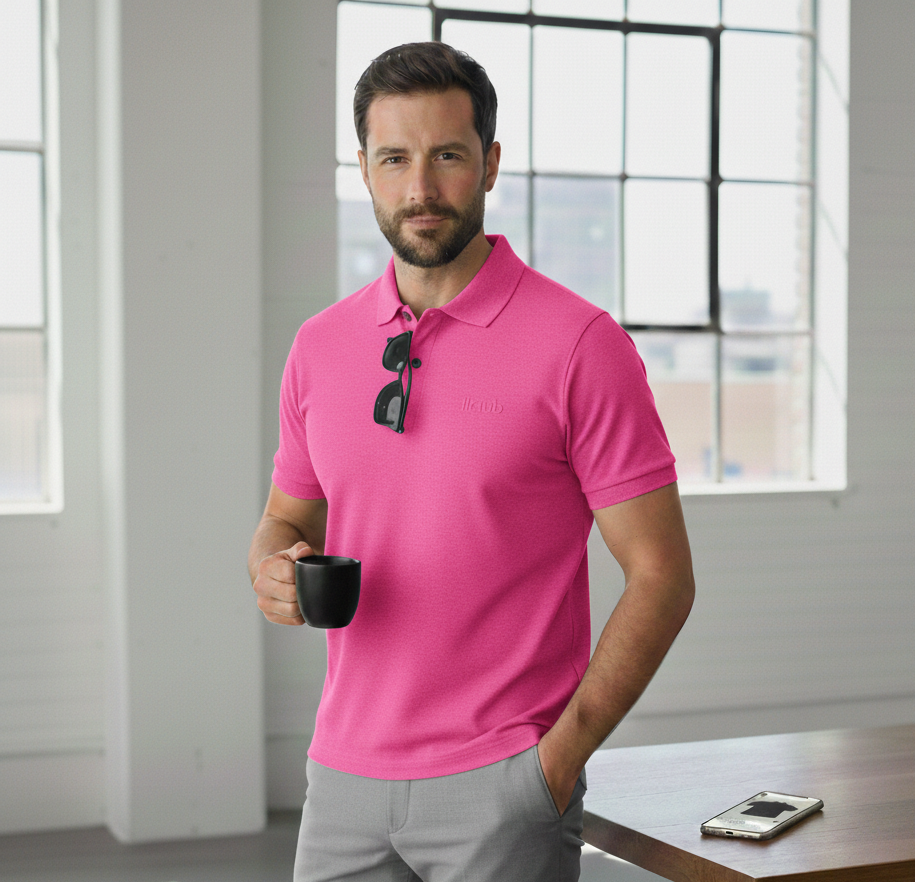 Polo Collar Tipping Men's Polo Shirt In Hot Pink