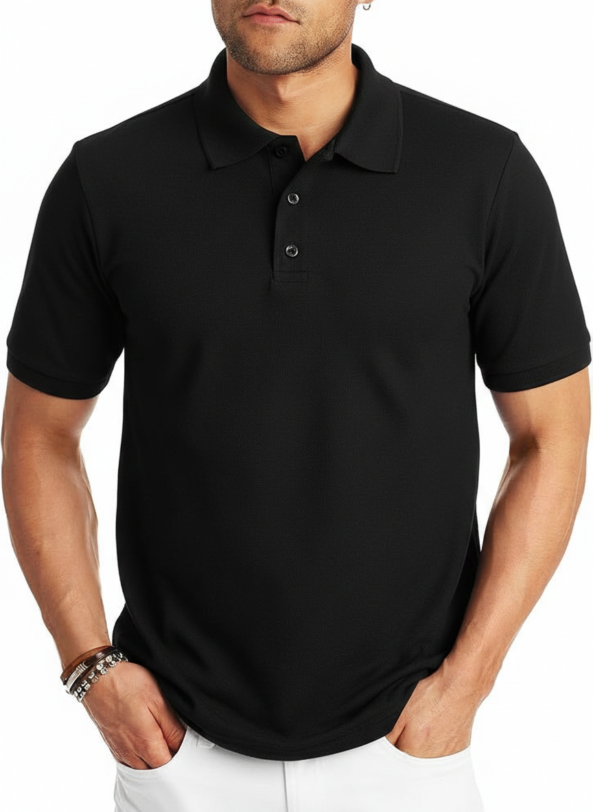 Polo Collar Tipping Men's Polo Shirt In Jet Black