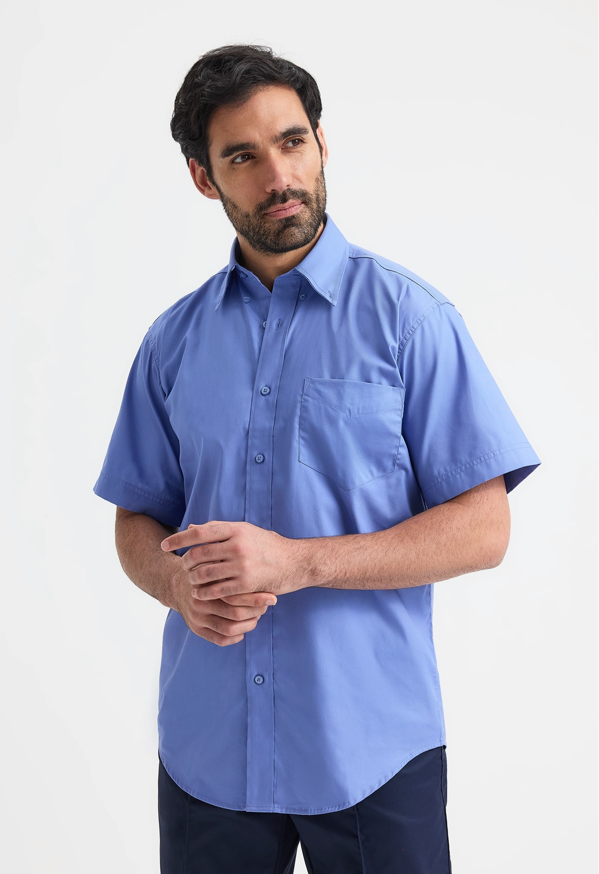 Mens Pinpoint Oxford Half Sleeve Shirt- Mid Blue