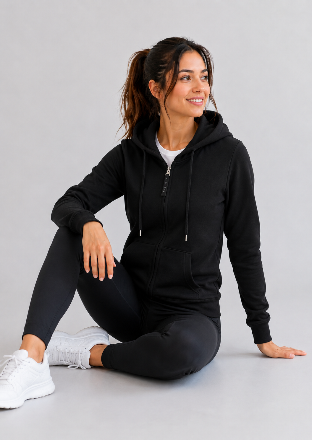 Ladies Classic Full Zip Hooded Sweatshirt - Jet Black - UC505