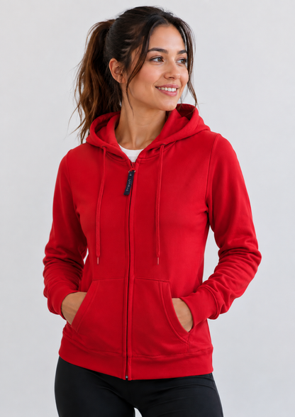 Ladies Classic Full Zip Hooded Sweatshirt - Red - UC505