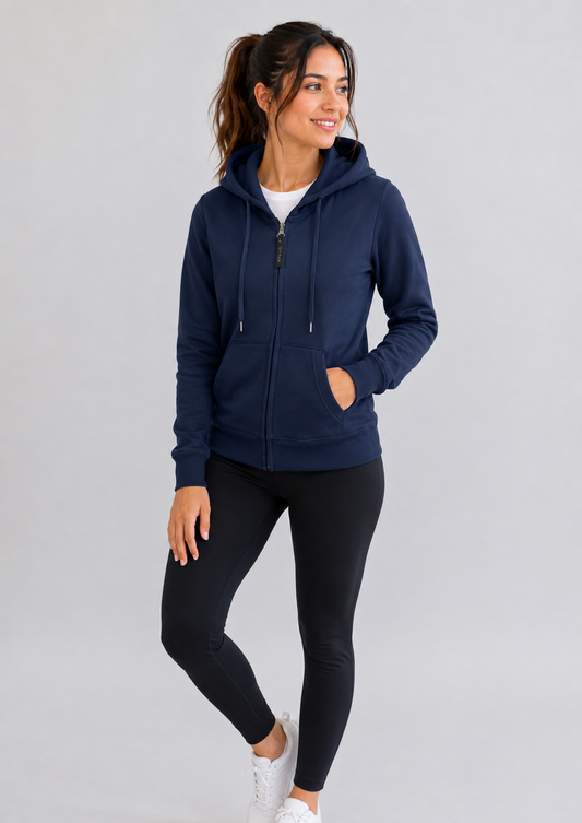 Ladies Classic Full Zip Hooded Sweatshirt - Navy - UC505