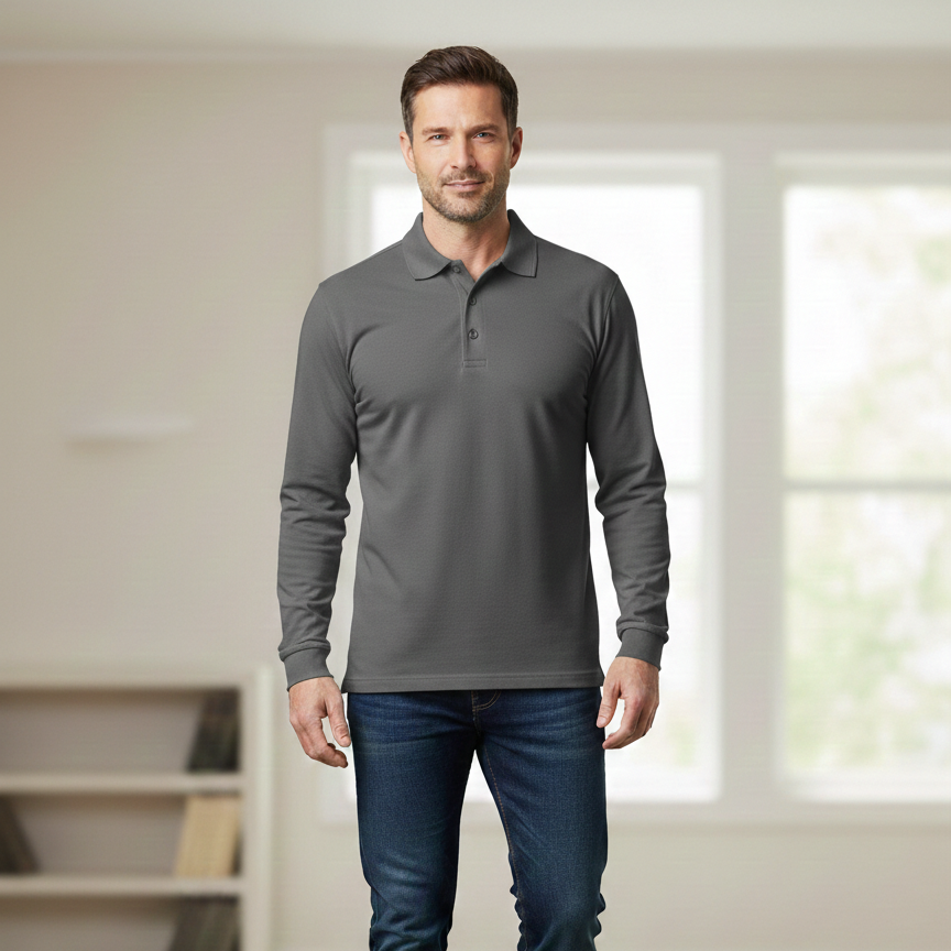 Full Sleeves Polo Tipping Shirt Charcoal