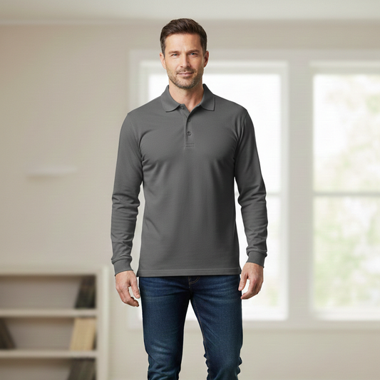 Full Sleeves Polo Tipping Shirt Charcoal