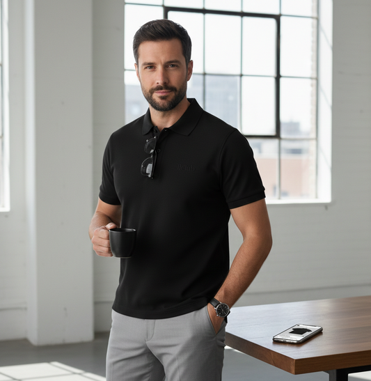 Polo Collar Tipping Men's Polo Shirt In Black