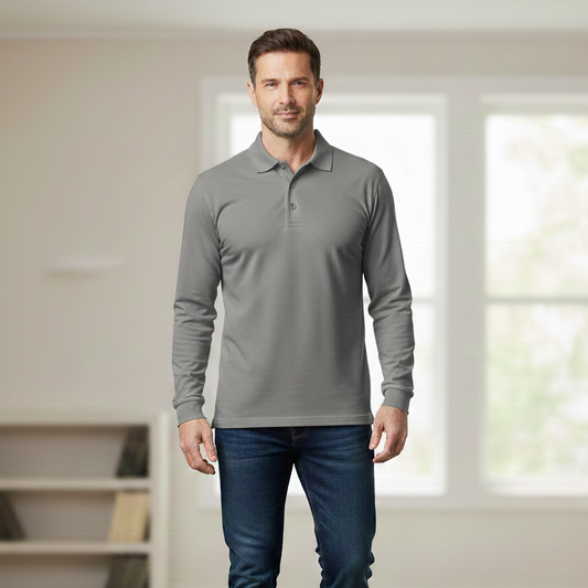 Full Sleeves Polo Tipping Shirt Grey
