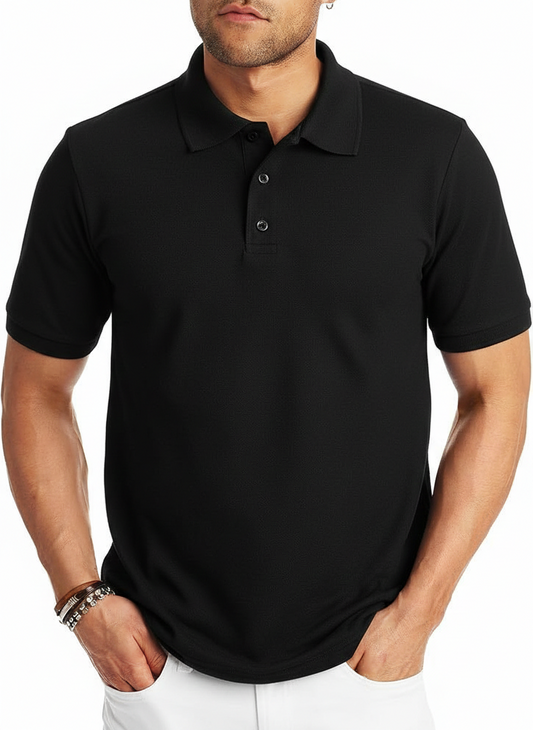 Polo Collar Tipping Men's Polo Shirt In Jet Black