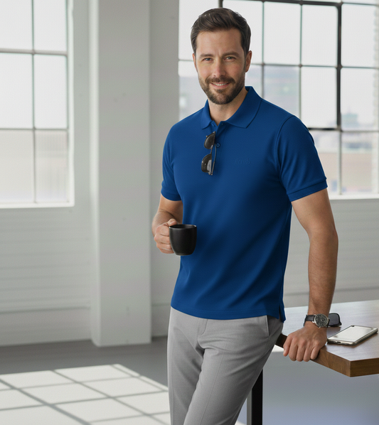 Polo Collar Tipping Men's Polo Shirt In Sapphire Blue