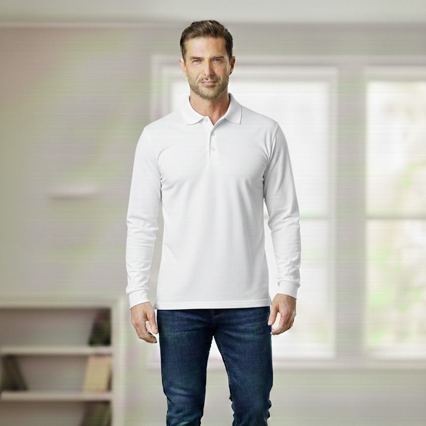 Full Sleeves Polo Tipping Shirt White