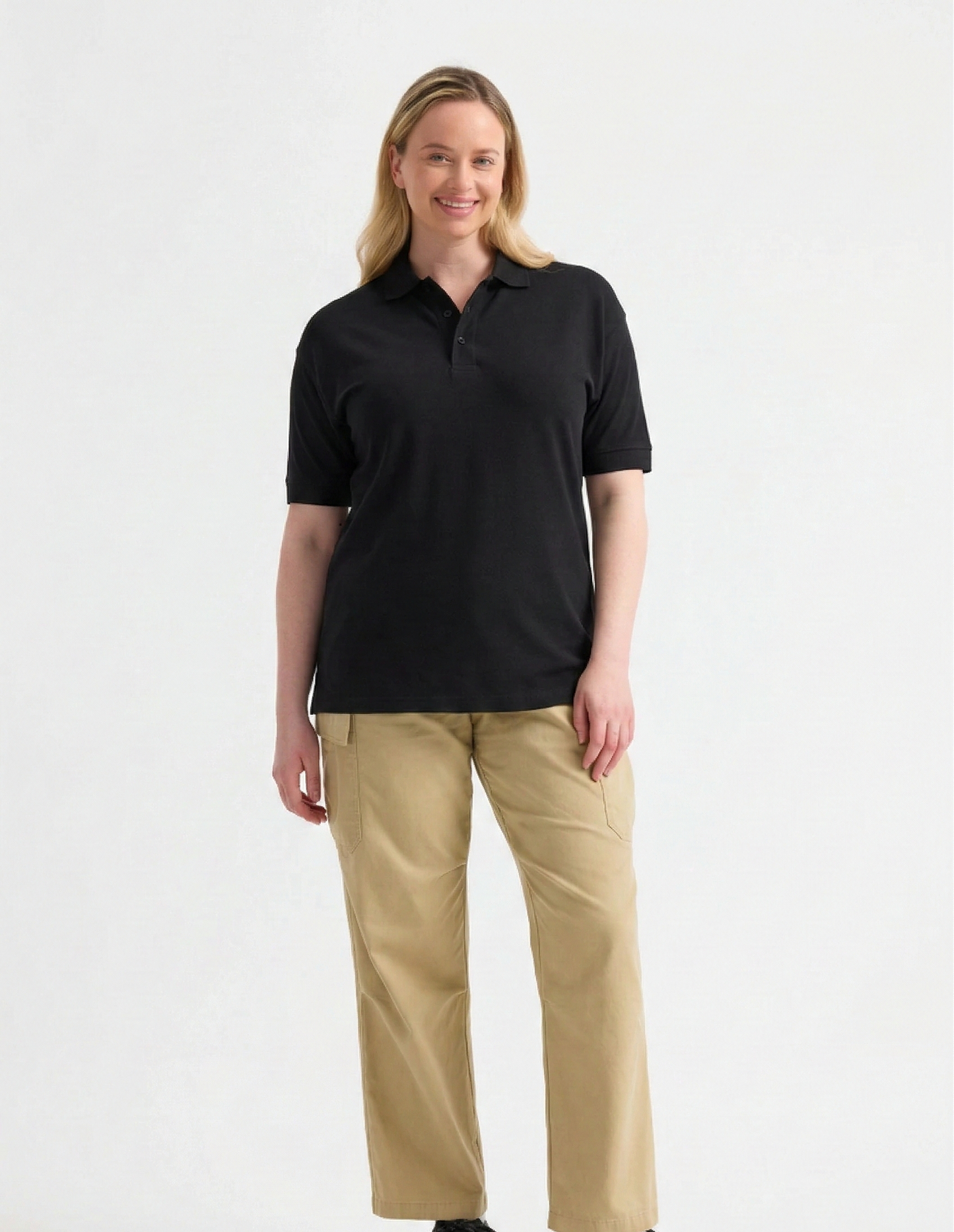 Ladies Active Cotton Polo T-shirt Black