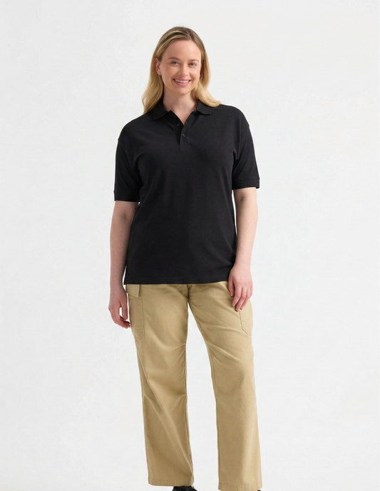 Ladies Active Cotton Polo T-shirt Black