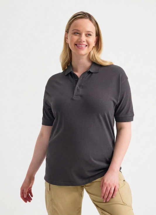 Ladies Active Cotton PoloT-shirt  Charcoal