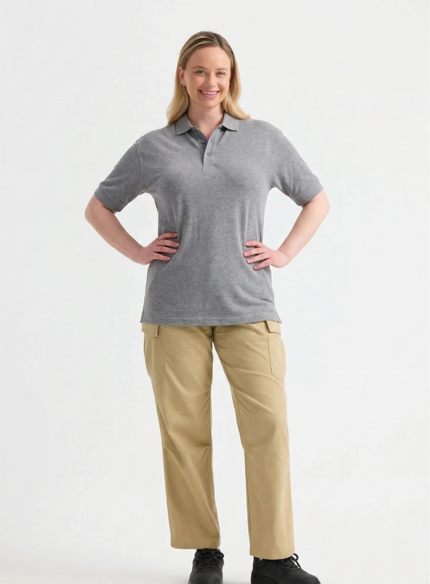 Ladies Active Cotton Polo T-shirt Grey