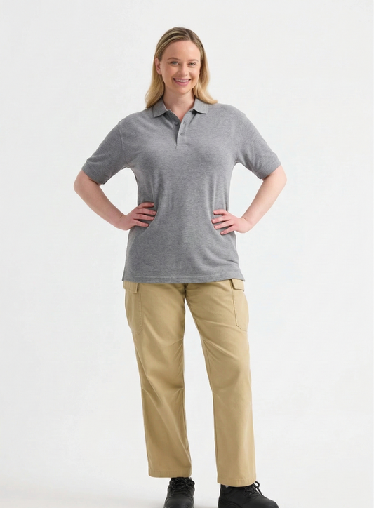 Ladies Active Cotton Polo T-shirt Grey
