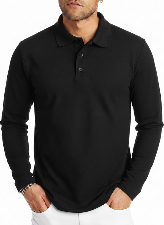 Full Sleeves Polo Tipping Shirt Jet Black
