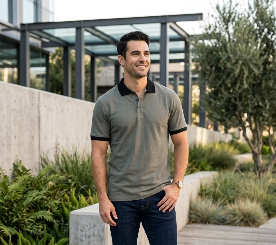 Ilclub italia  Men's Polo T Shirt In Charcoal with Black Collar