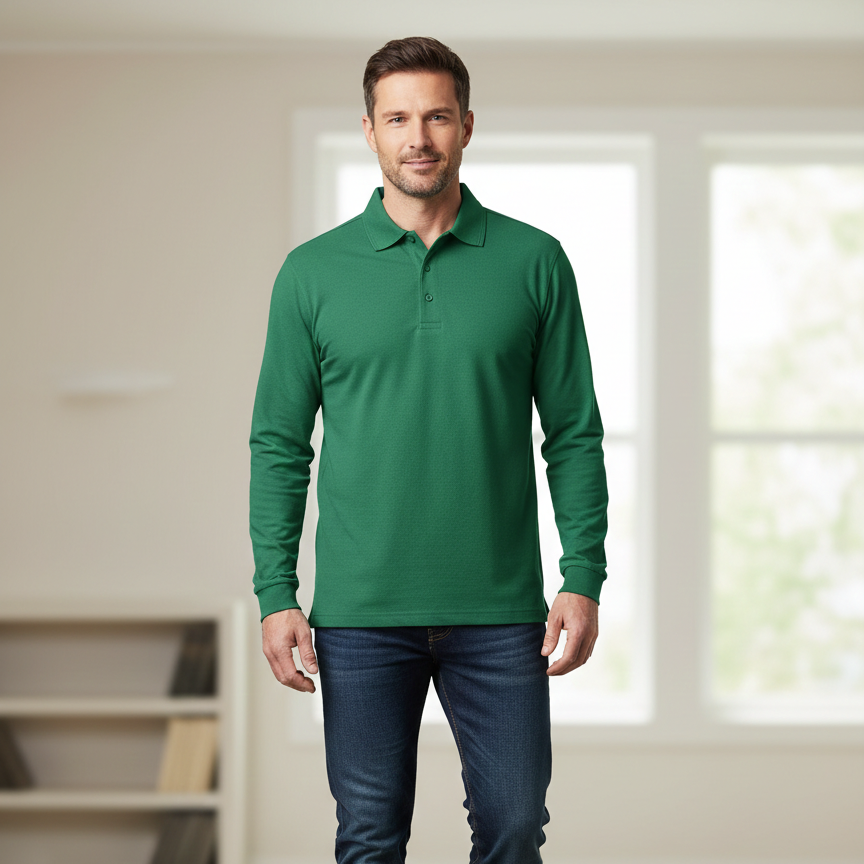 Full Sleeves Polo Tipping Shirt Green