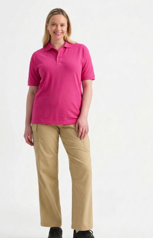 Ladies Active Cotton Polo T-shirt Hot Pink