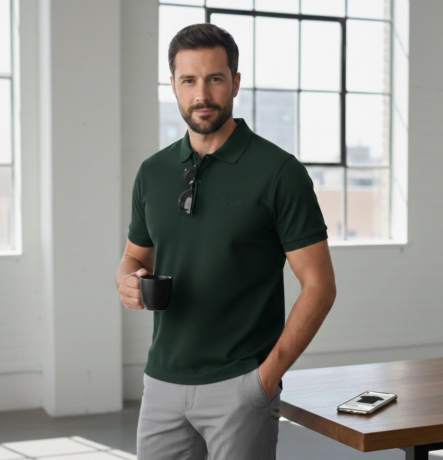 Polo Collar Tipping Men's Polo Shirt In Bottel Green