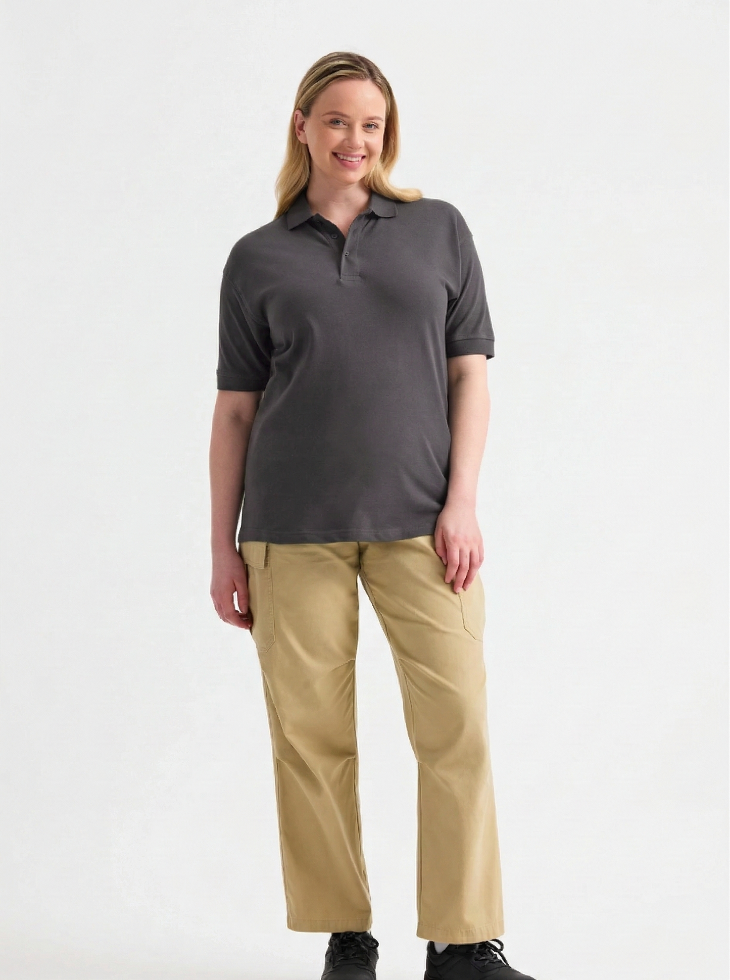 Ladies Active Cotton PoloT-shirt  Charcoal