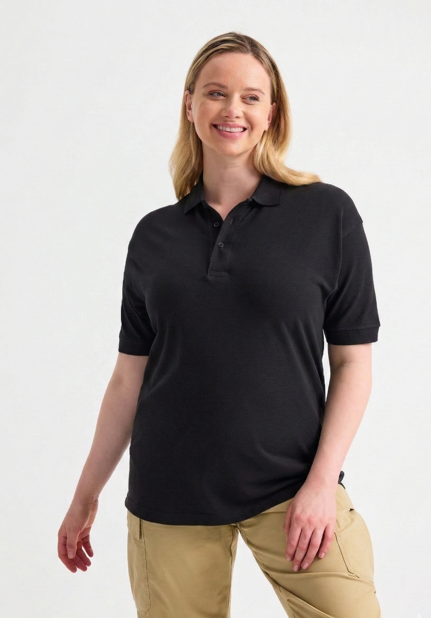 Ladies Active Cotton Polo T-shirt Black