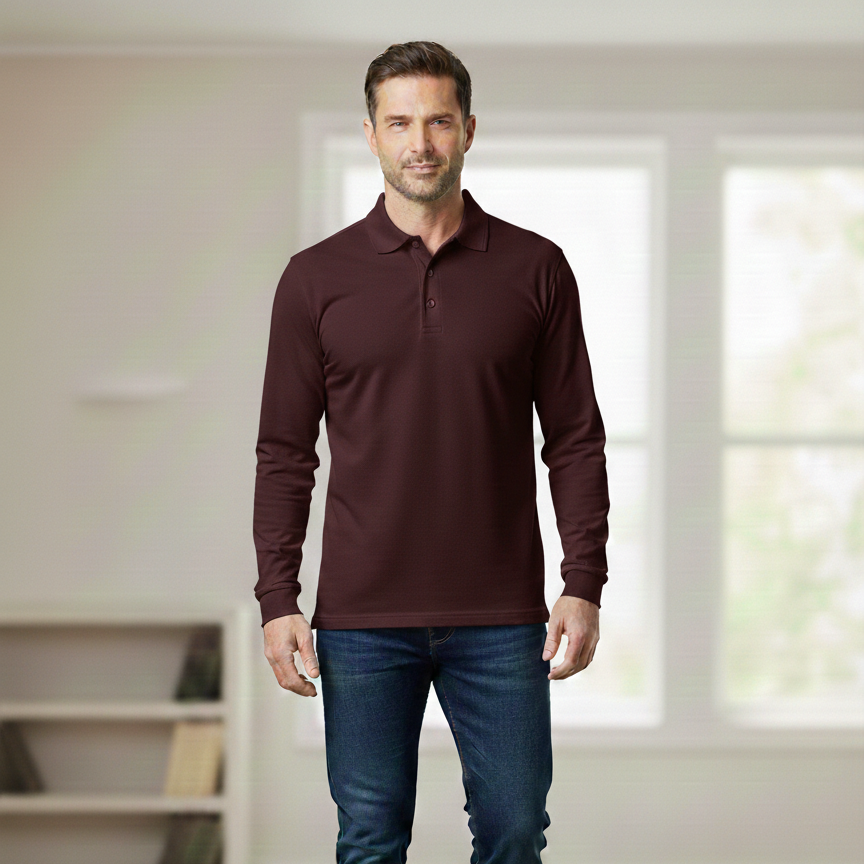 Full Sleeves Polo Tipping Shirt Maroon