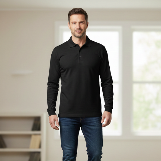 Full Sleeves Polo Tipping Shirt Black