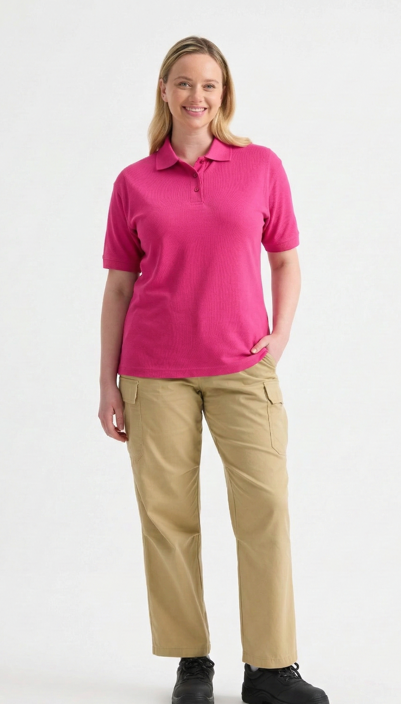 Ladies Active Cotton Polo T-shirt Hot Pink