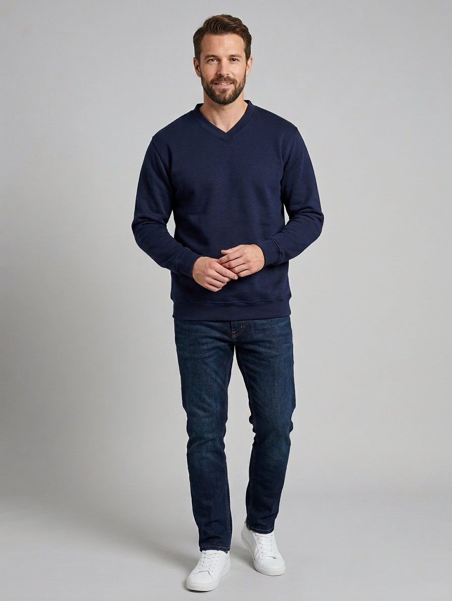 Premium V-Neck Sweatshirt - Navy - UC204