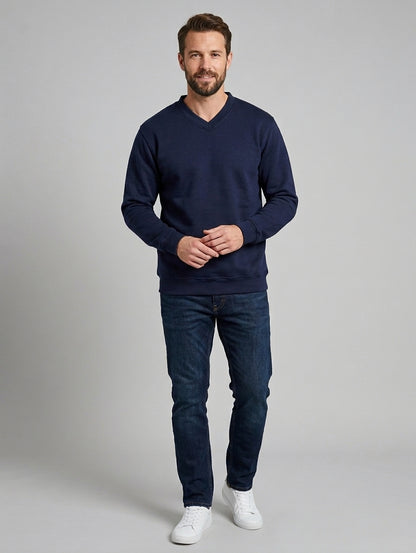 Premium V-Neck Sweatshirt - Navy - UC204