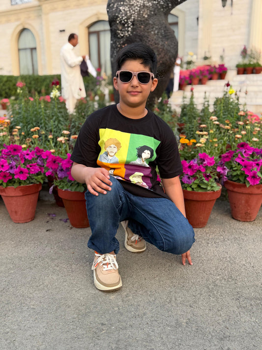 Kids Black T Shirt Printed