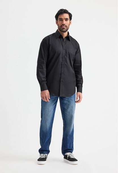 Mens Pinpoint Oxford Full Sleeve Shirt - Black