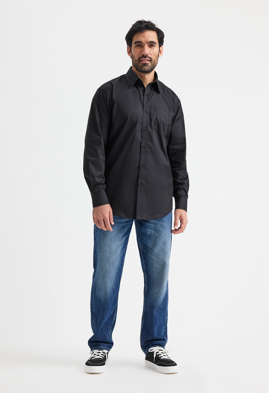 Mens Pinpoint Oxford Full Sleeve Shirt - Black