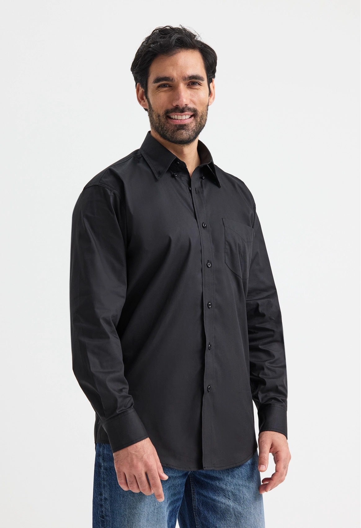 Mens Pinpoint Oxford Full Sleeve Shirt - Black