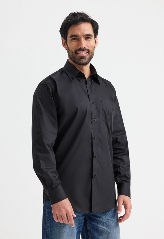 Mens Pinpoint Oxford Full Sleeve Shirt - Black