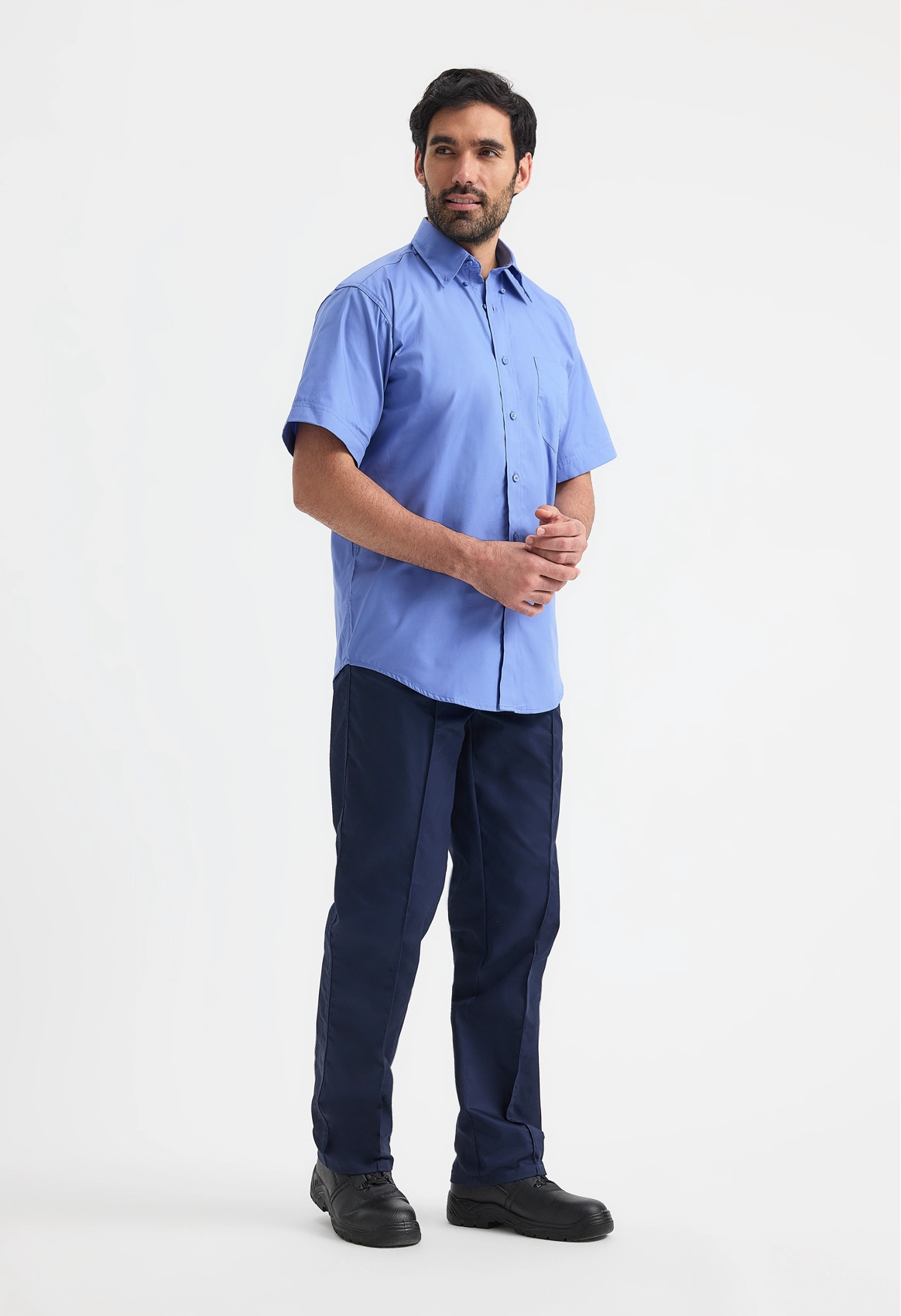 Mens Pinpoint Oxford Half Sleeve Shirt- Mid Blue