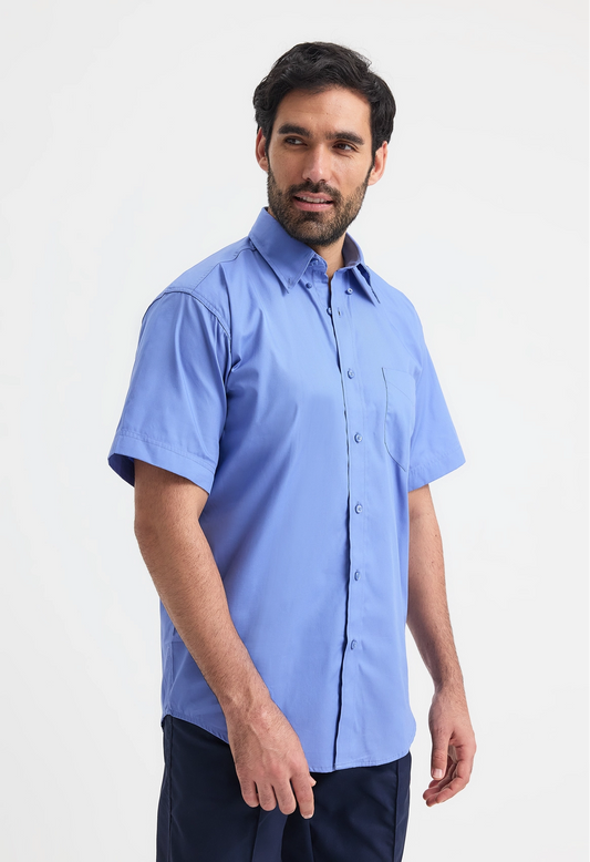 Mens Pinpoint Oxford Half Sleeve Shirt- Mid Blue