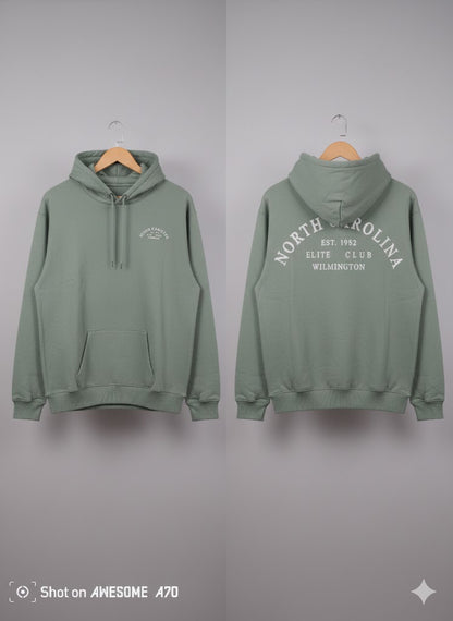 Green hoodie with text on a gray background