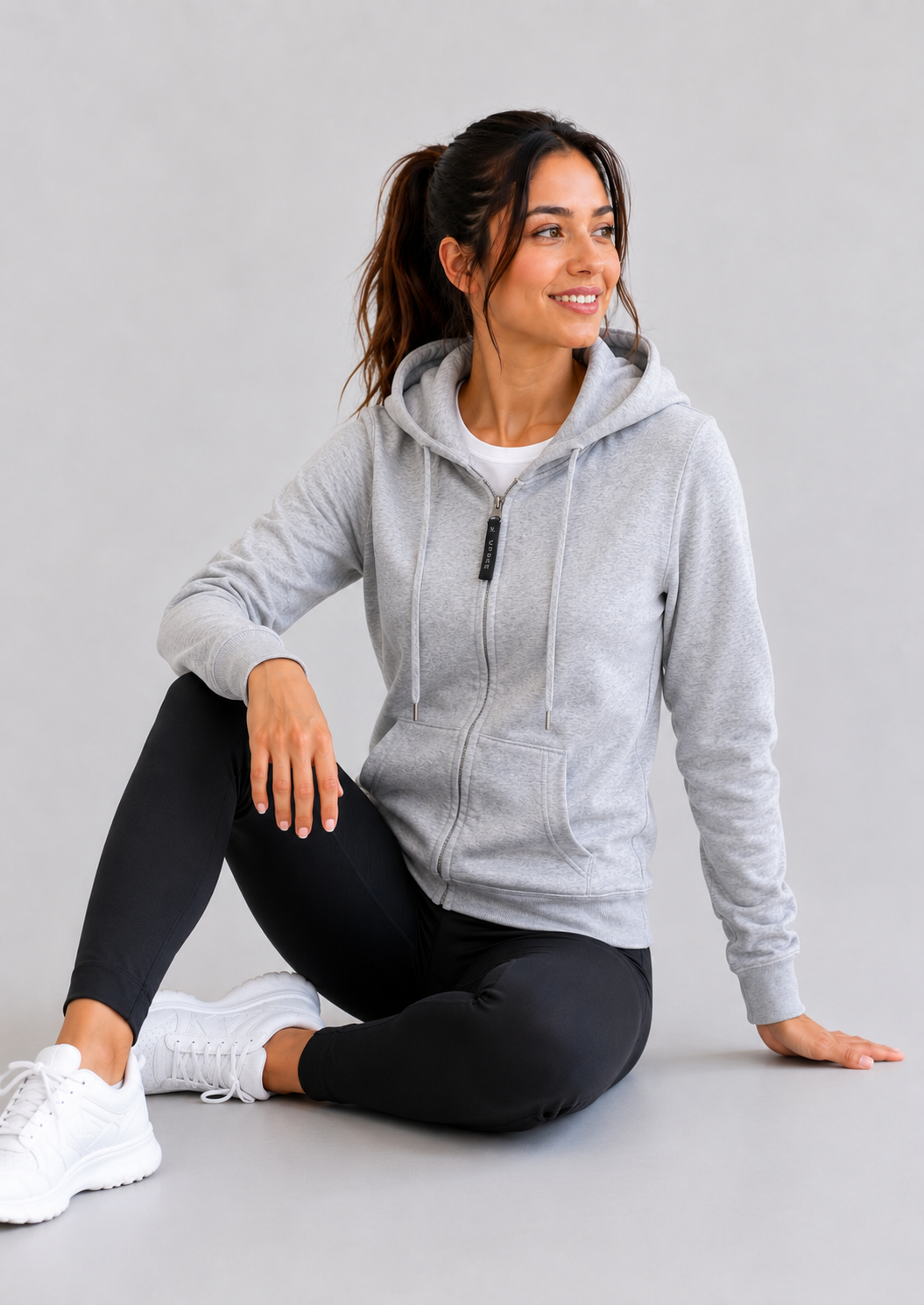 Ladies Classic Full Zip Hooded Sweatshirt - Heather Grey - UC505