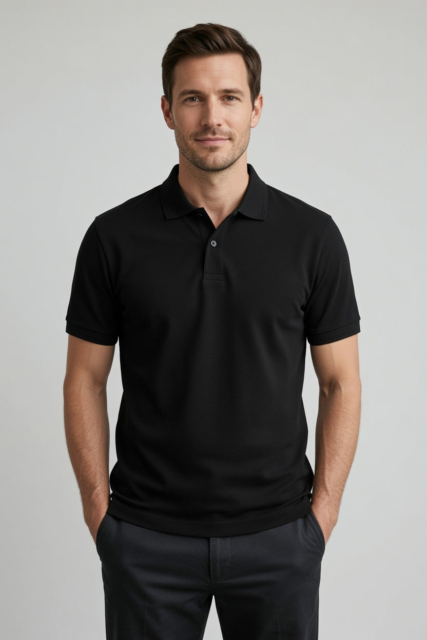 Polo Collar Tipping Men's Polo Shirt In Jet Black