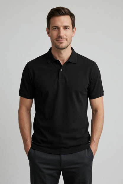 Polo Collar Tipping Men's Polo Shirt In Jet Black
