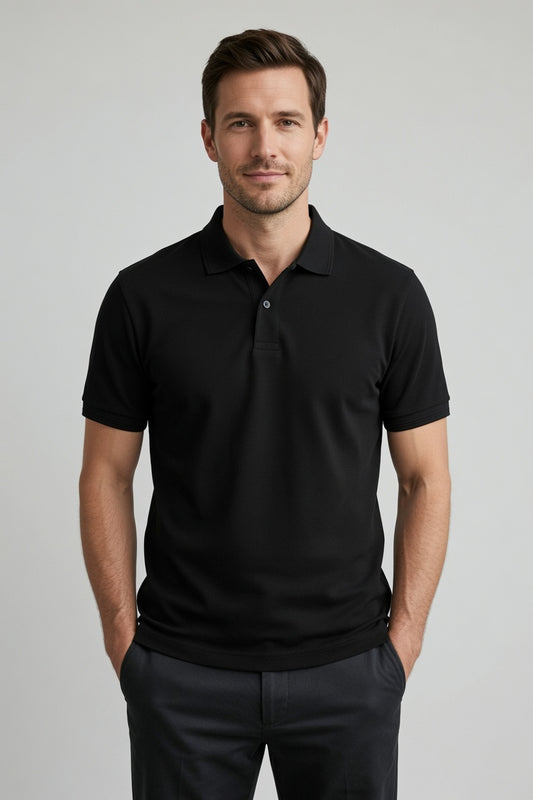 Polo Collar Tipping Men's Polo Shirt In Jet Black