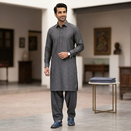 Club italia Chambray Cotton Denim Charcoal