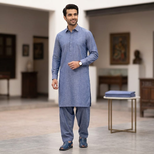Club italia Chambray Cotton Denim Blue